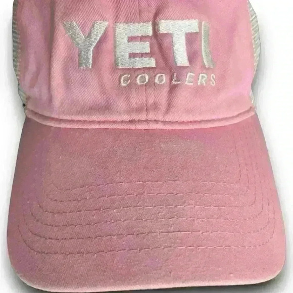 Pink Yeti Coolers Mesh‎ Trucker Snapback Hat Adjustable Distressed White Logo - Picture 3 of 9